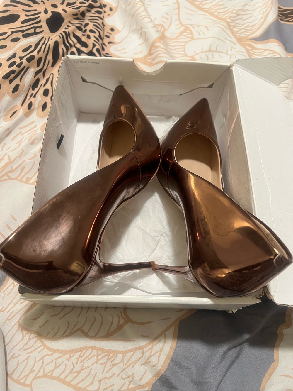 ALDO Brown Metallic Pointed-Toe Patent Pumps - Picture 2 of 5